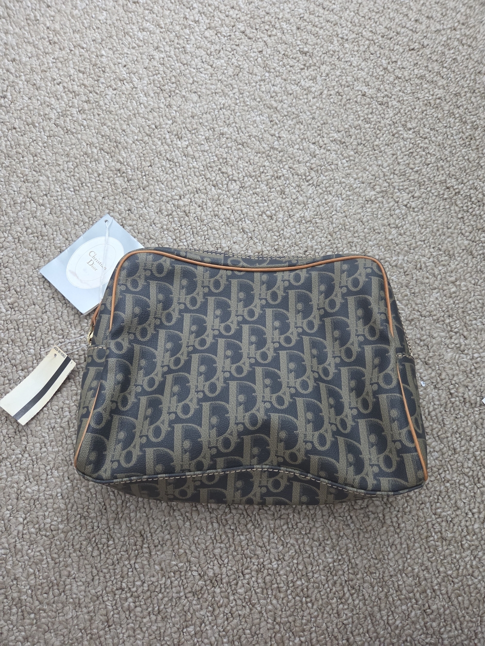 Christian Dior Monogram Toiletry Bag in Brown and Tan